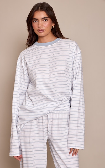Dusty Blue Striped Long Sleeved Top
