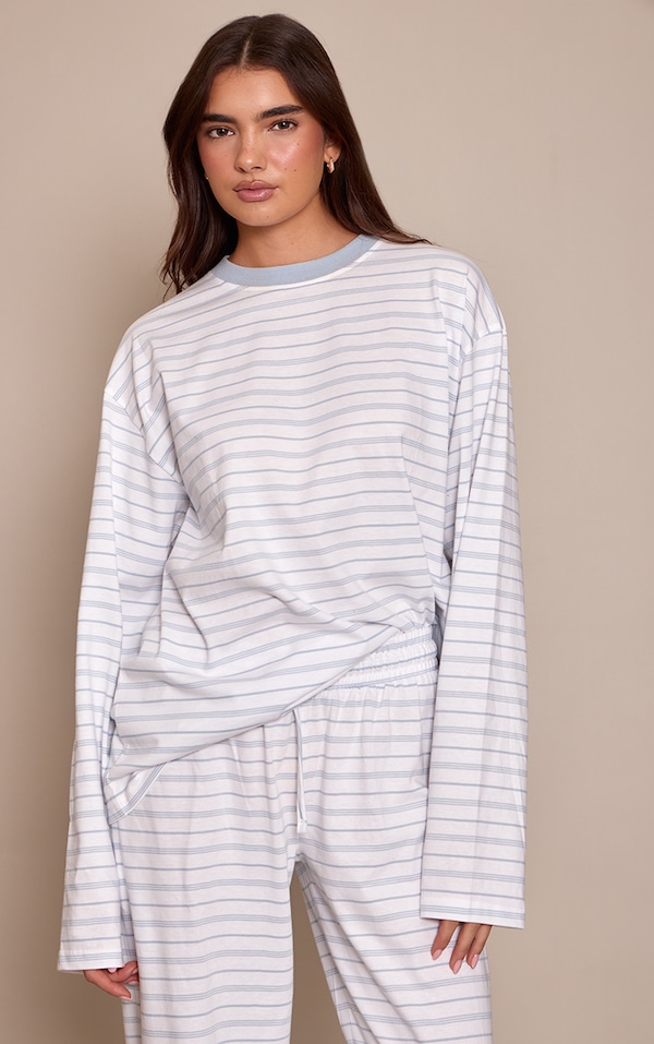 Dusty Blue Striped Long Sleeved Top
