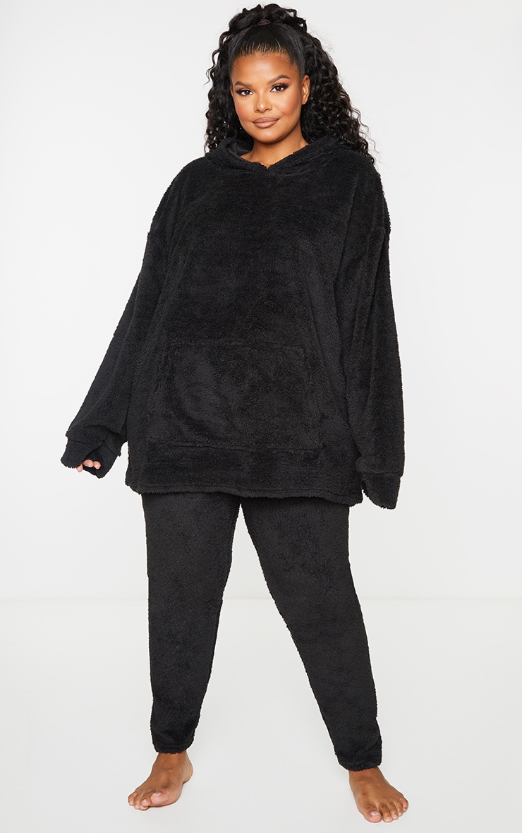 PLT Plus - Hoodie lounge oversize en imitation mouton noir