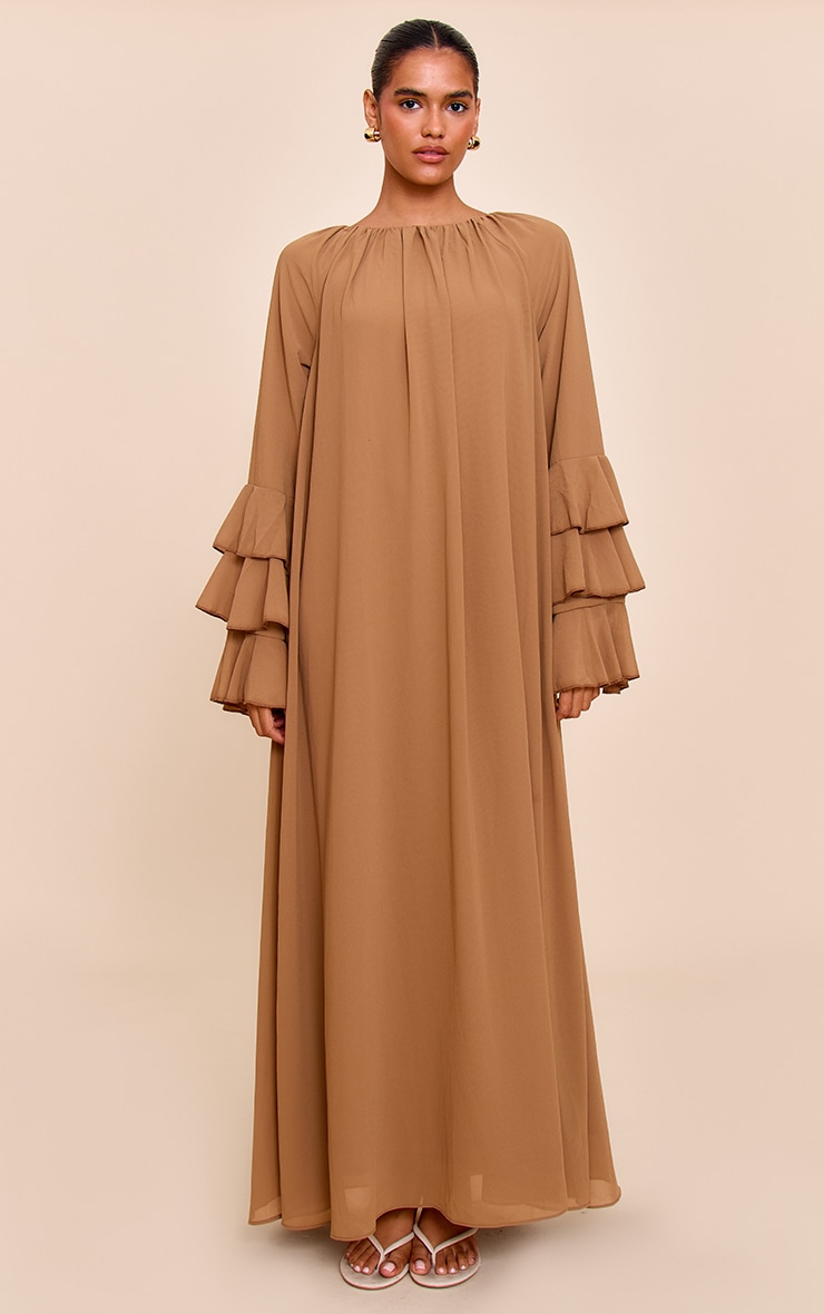 Chocolate Chiffon Frill Sleeve Detail Maxi Dress image 3