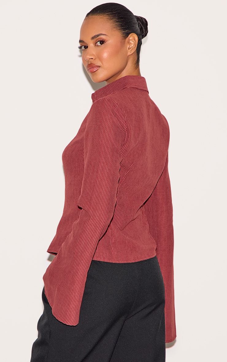 Burgundy Striped Peach Skin Fitted Shirt image 2
