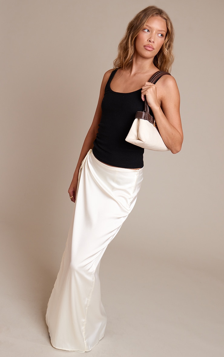 Cream Satin Wrap Detail Chiffon Maxi Skirt image 1