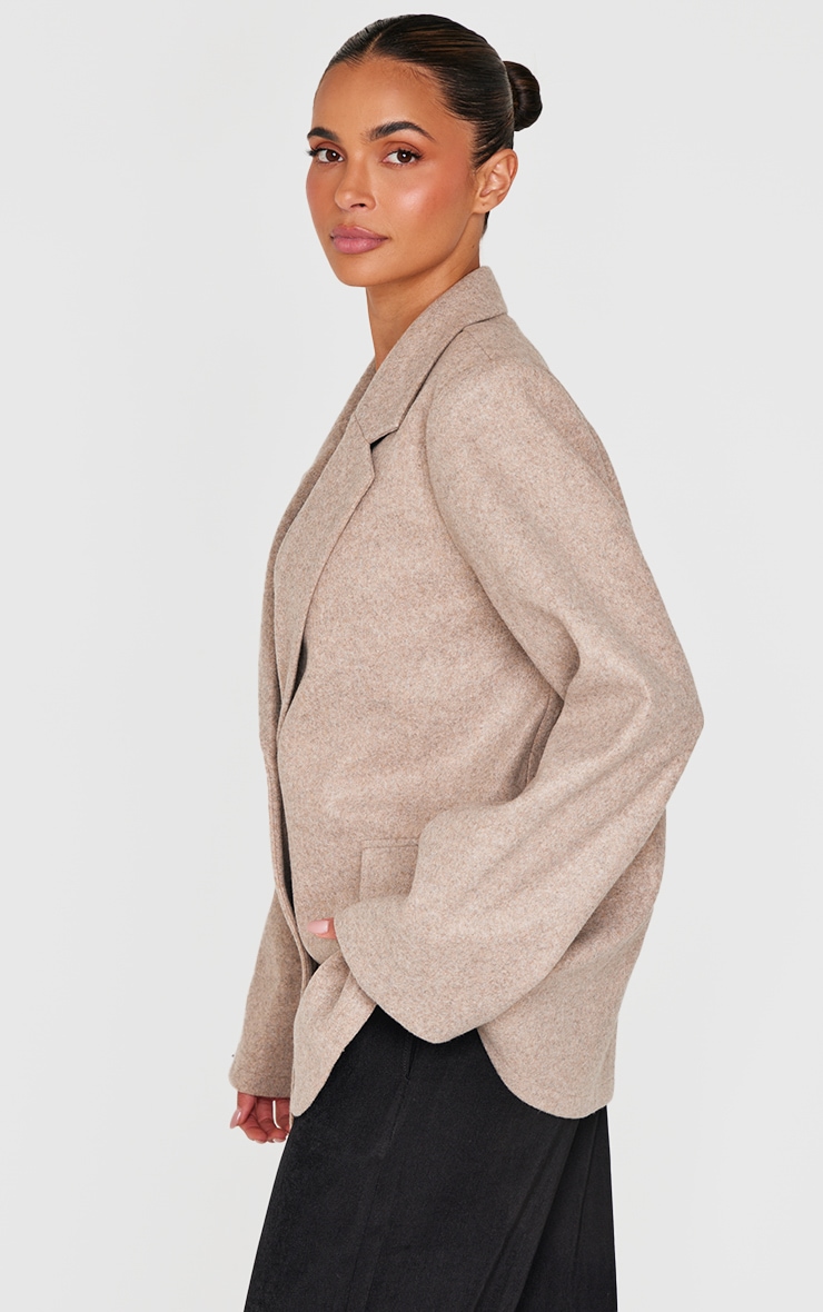 Taupe Brushed Wool Look Tailored Blazer image 2