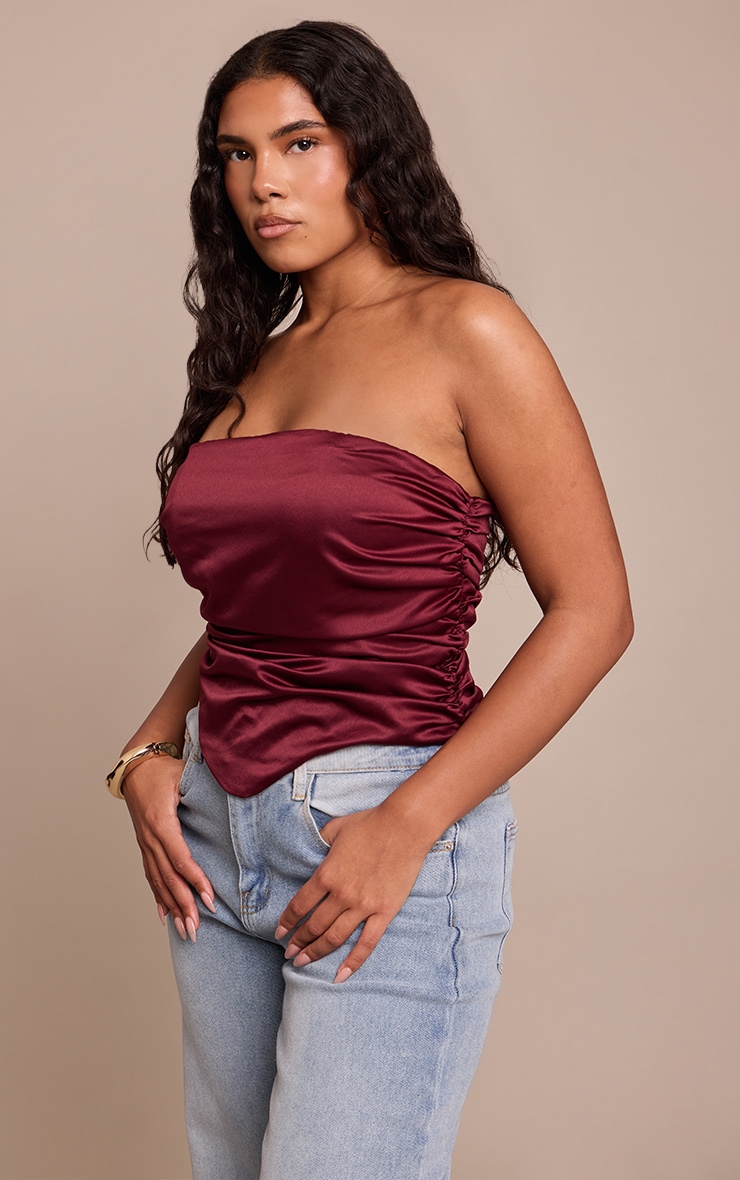 Shape Wine Satin Ruched Bandeau Top image 4