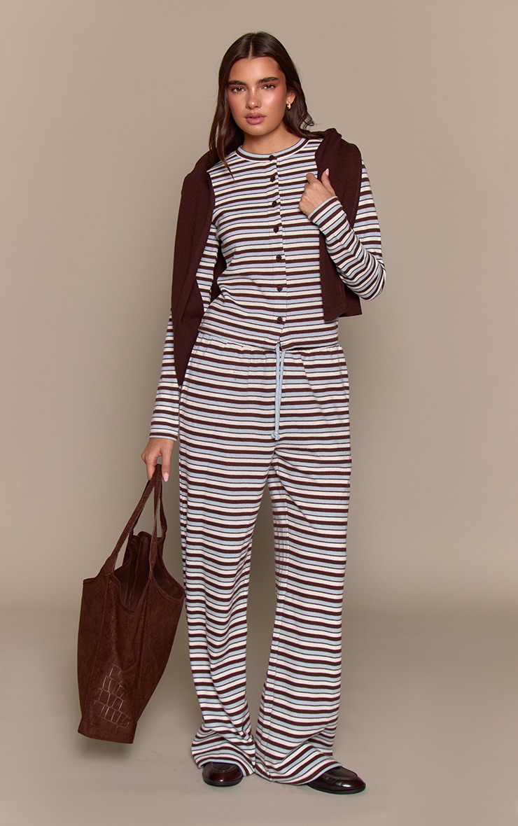 Light Blue Stripe Soft Touch Wide Leg Joggers image 1