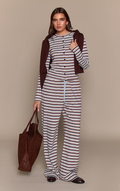 Light Blue Stripe Soft Touch Wide Leg Joggers