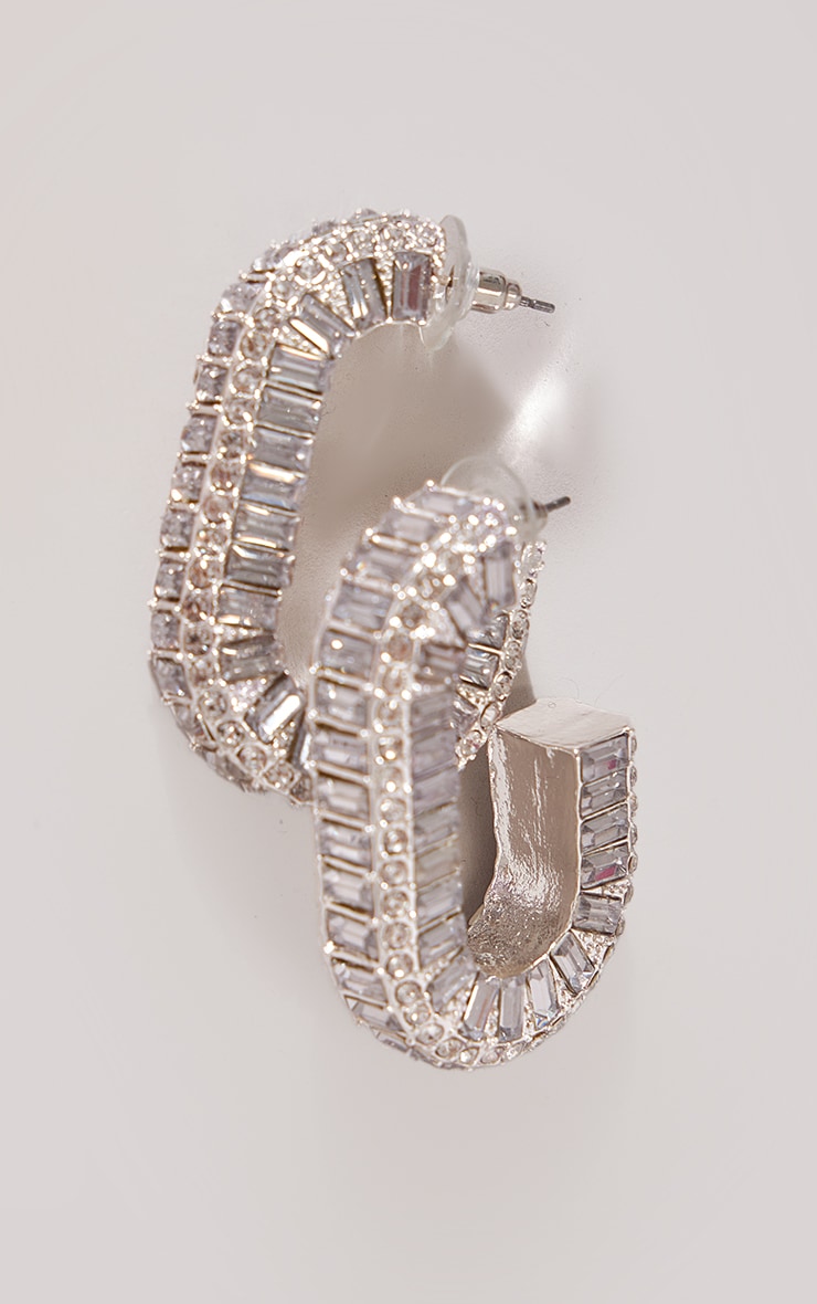 Silver Square Hoop Jeweled Earrings image 2