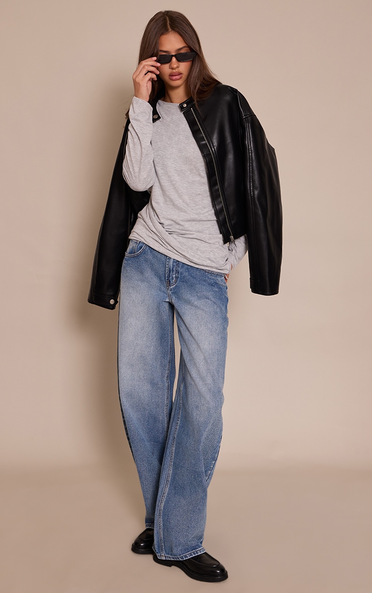 Grey Marl Oversized Slouchy Twist Detail Long Sleeve Top  image 3