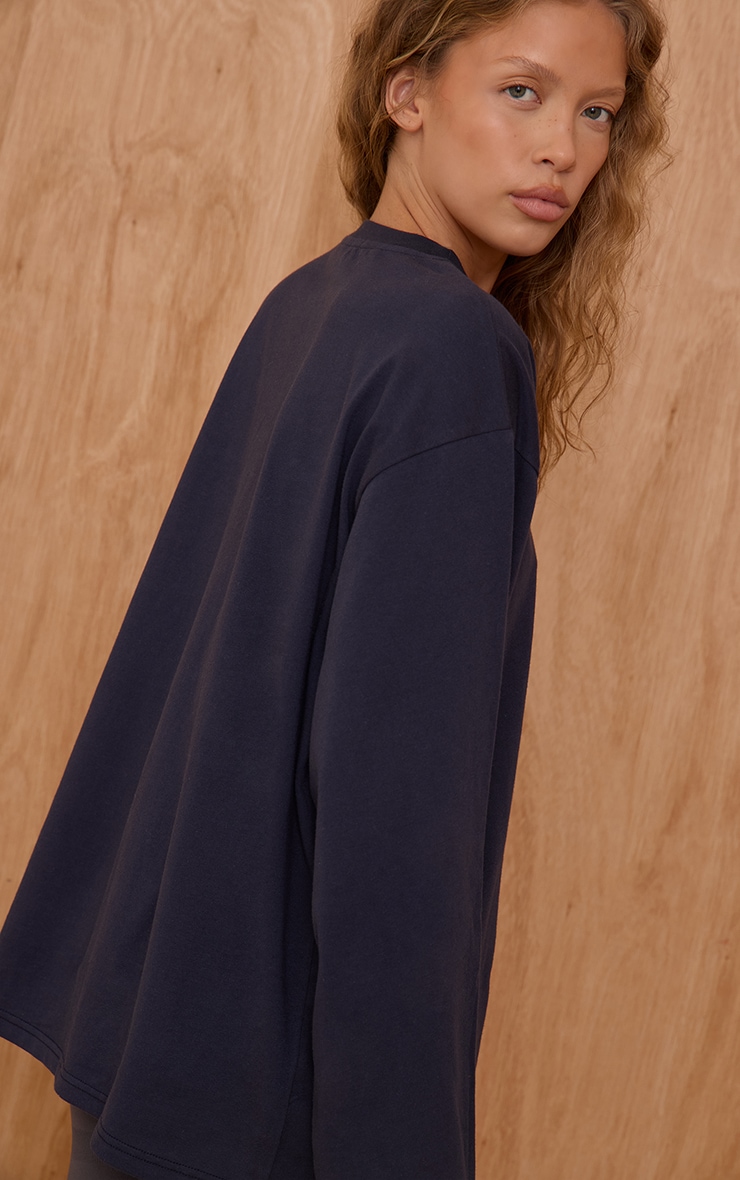 Navy Oversized Embroidered T-Shirt image 2