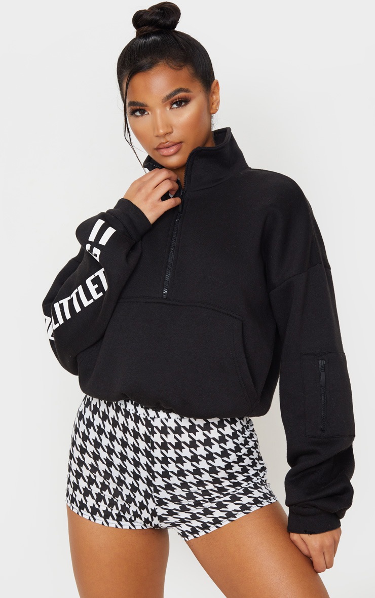 Short taille haute en jersey imprimé pied-de-poule noir