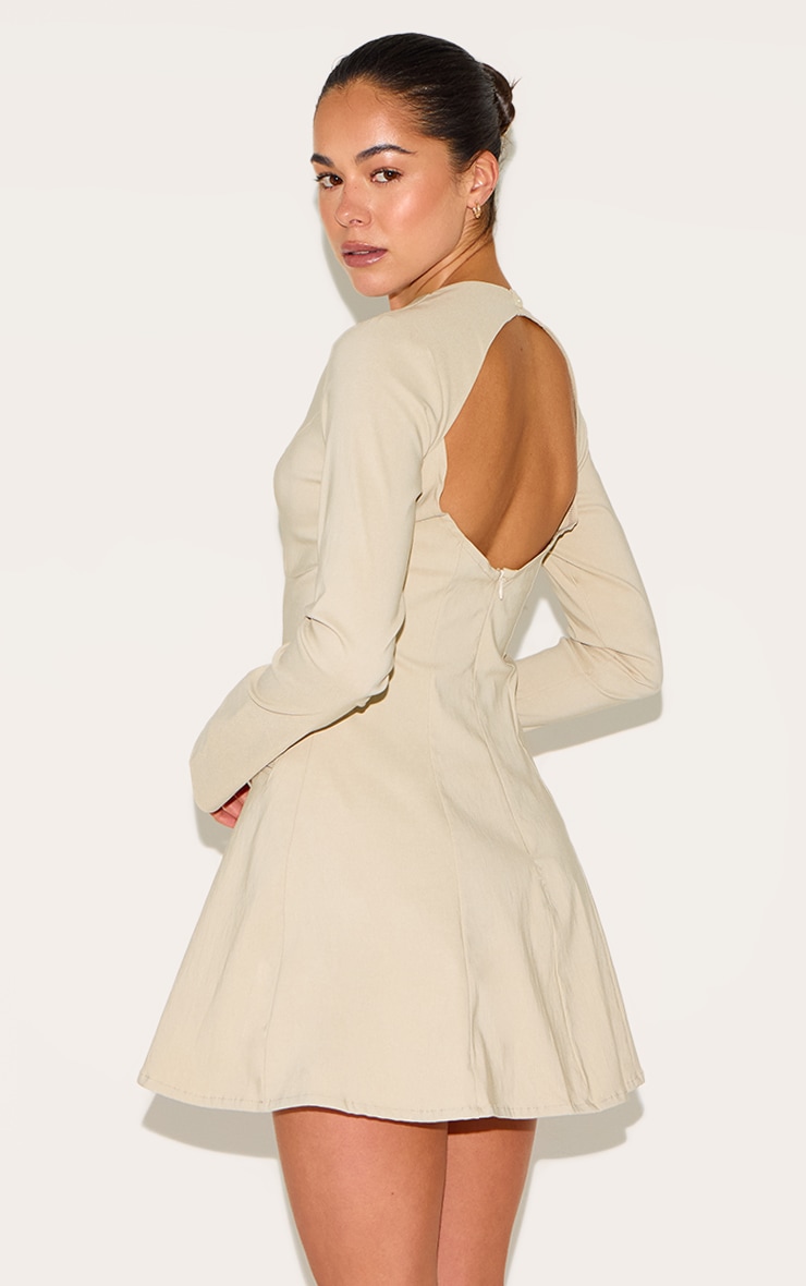 Beige Woven Boat Neck Flare Sleeve Shift Dress | Dresses