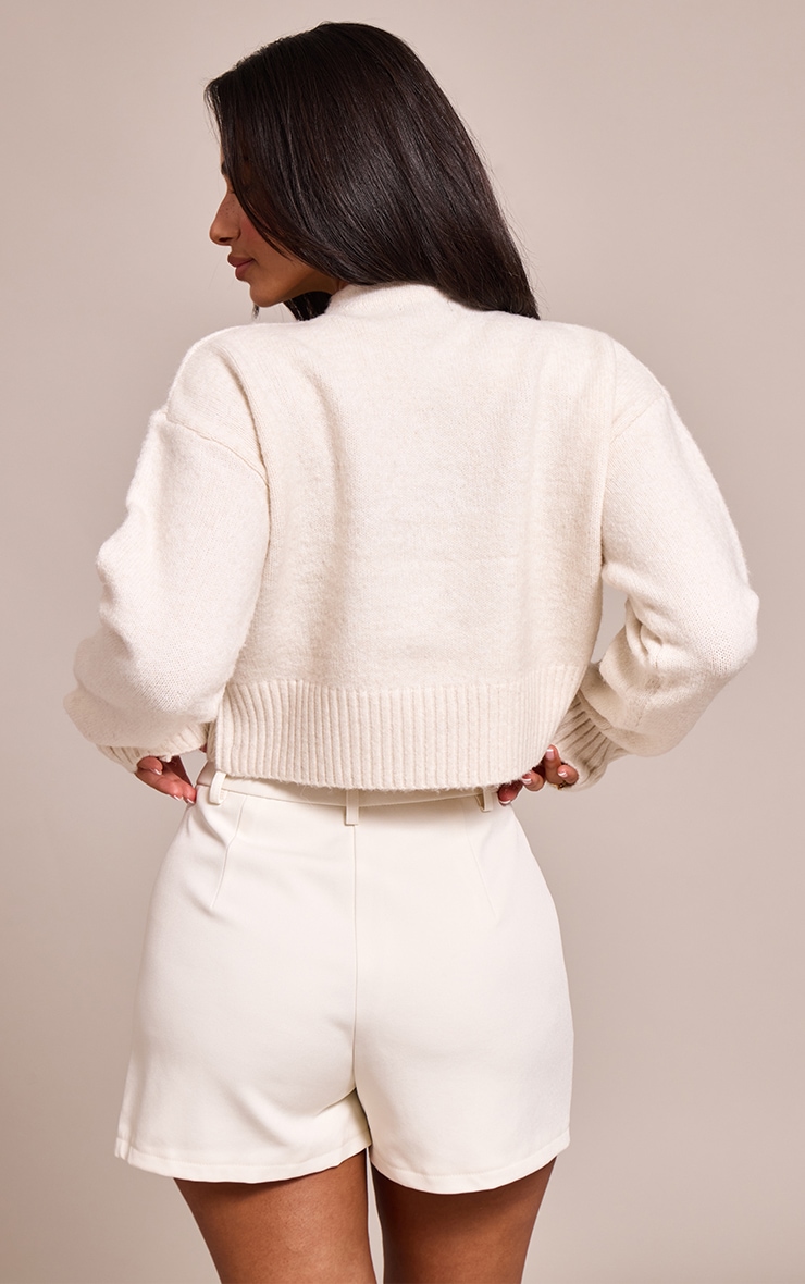 Petite Cream Knit High Neck Crop Sweater image 2