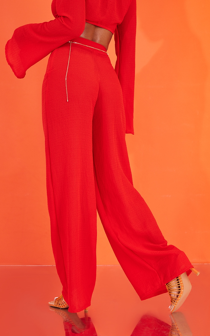 Red Textured Chiffon O Ring Beach Pants image 3