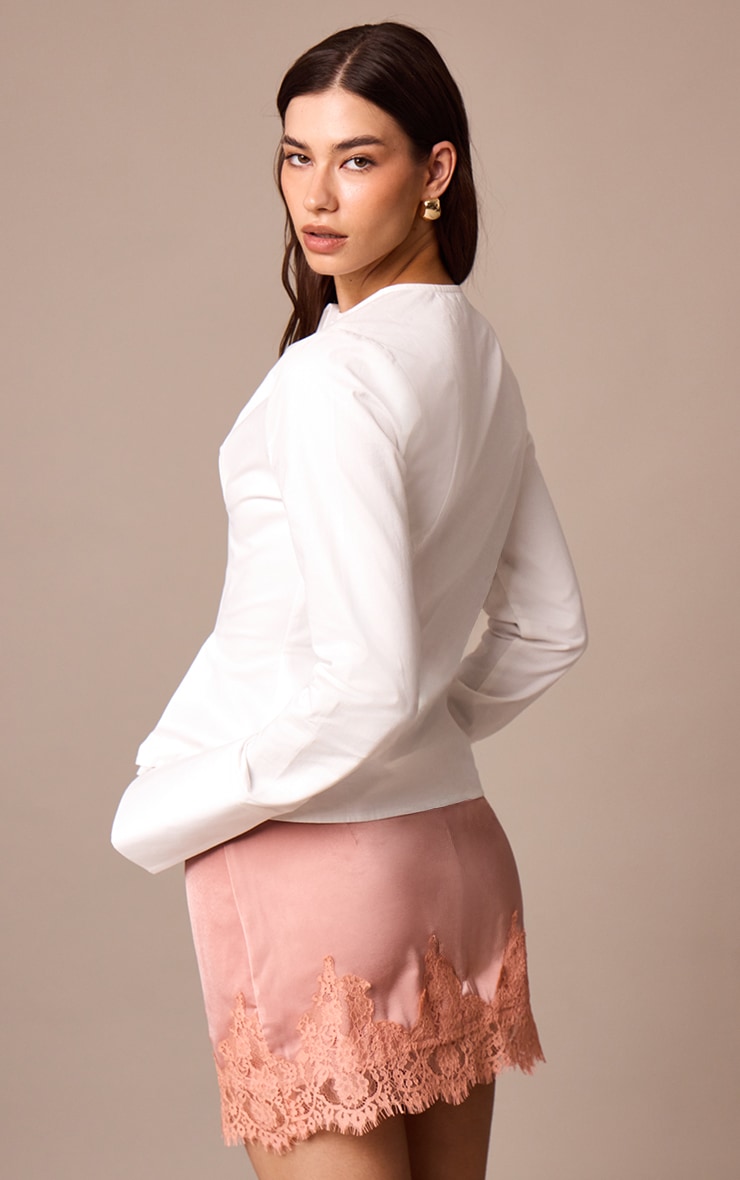 White Cotton Pleat Detail Long Sleeve Shirt image 2