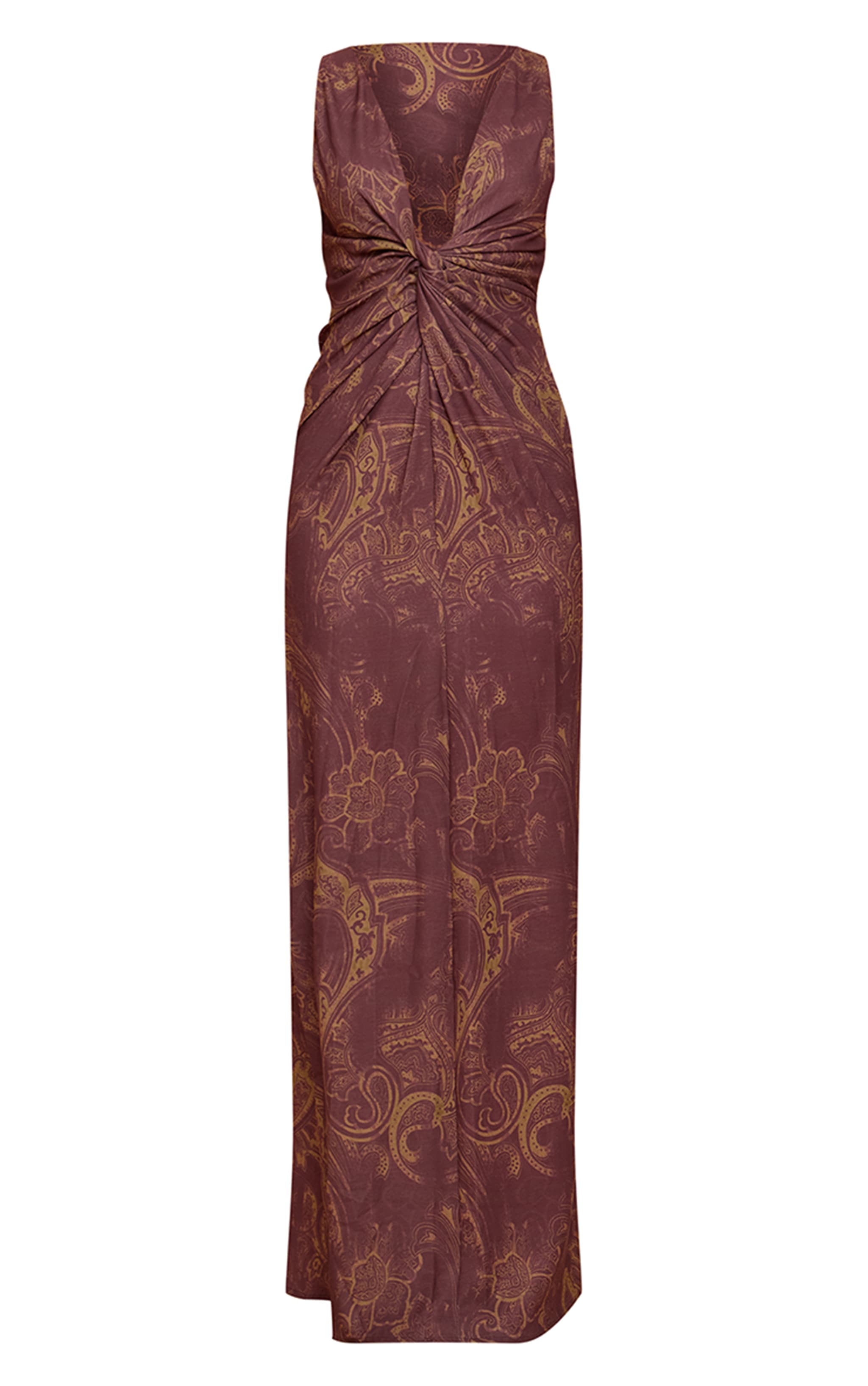 Brown Paisley Print Woven Twist Detail Maxi Dress image 5