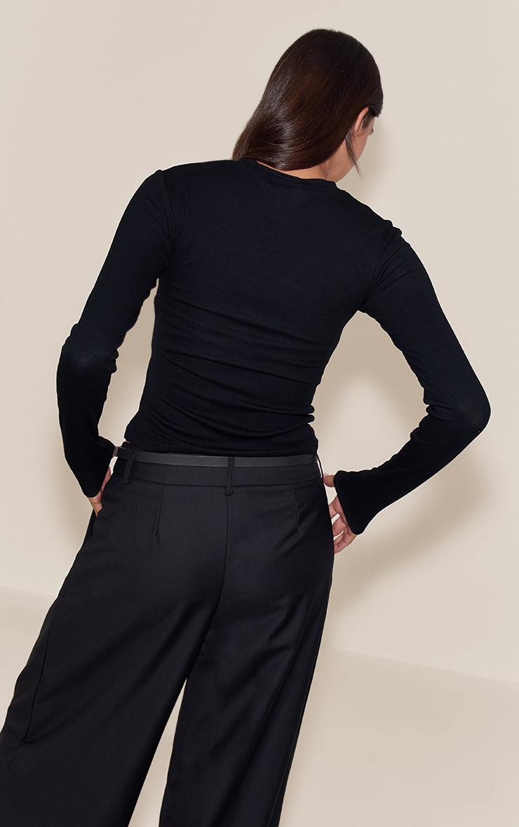 Black Soft Rib Crew Neck Long Sleeve Top image 2