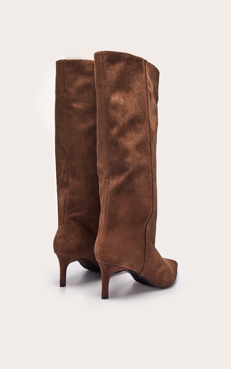 Tan Suede Kitten Heeled Knee High Boot image 4