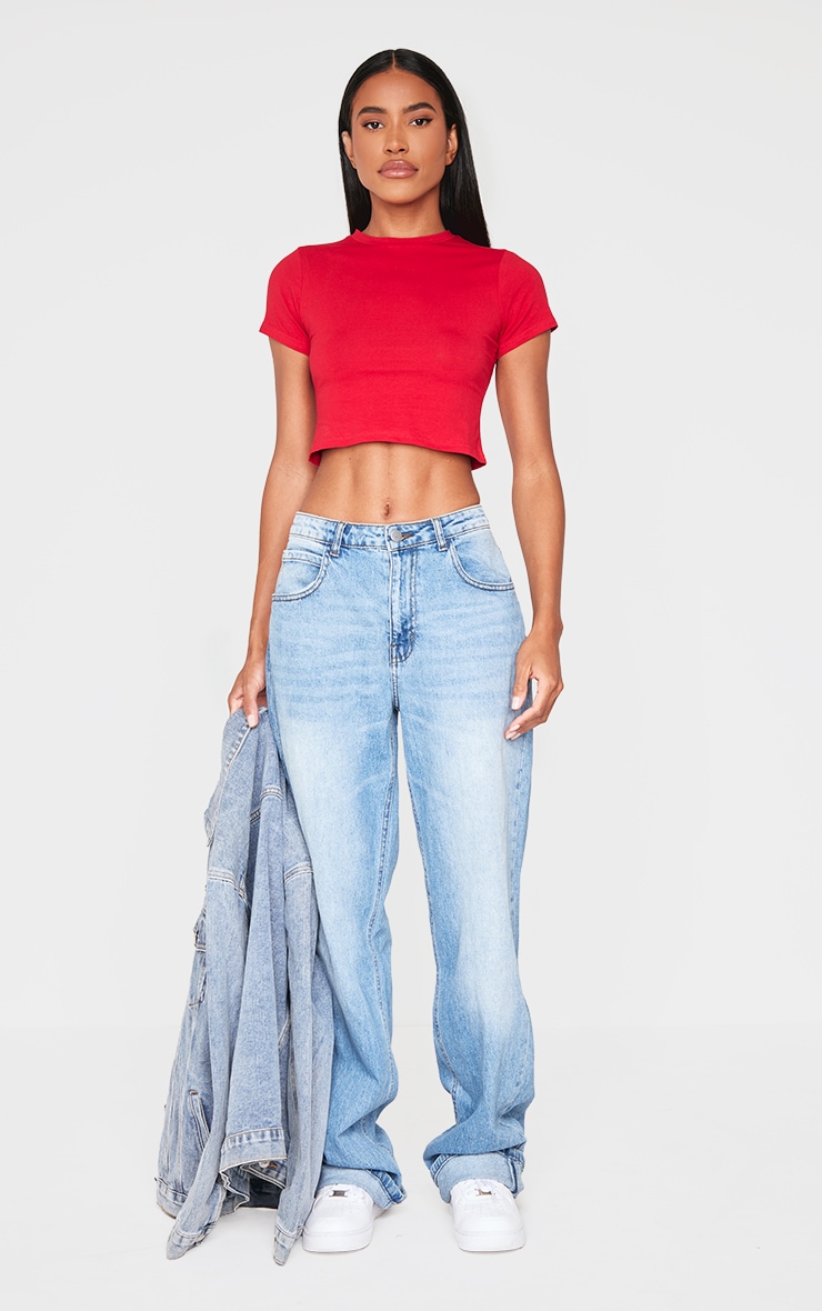 Basic Red Short Sleeve Crop T Shirt image 3