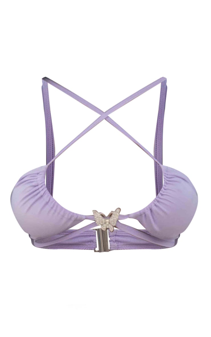 Haut de maillot de bain découpé lilas à bordure papillon image 5