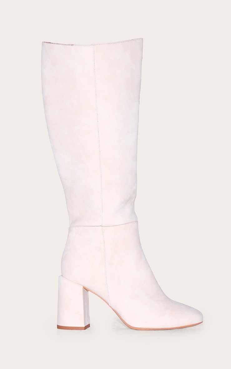 Stone Nubuck Wide Fit Round Toe Block Heel Knee High Boots image 5