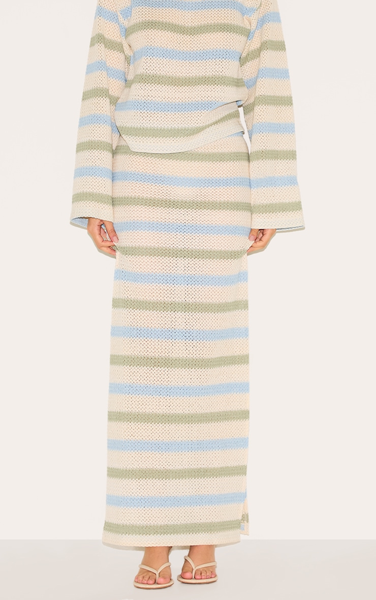 Jupe longue sauge rayée à taille mi-haute image 2