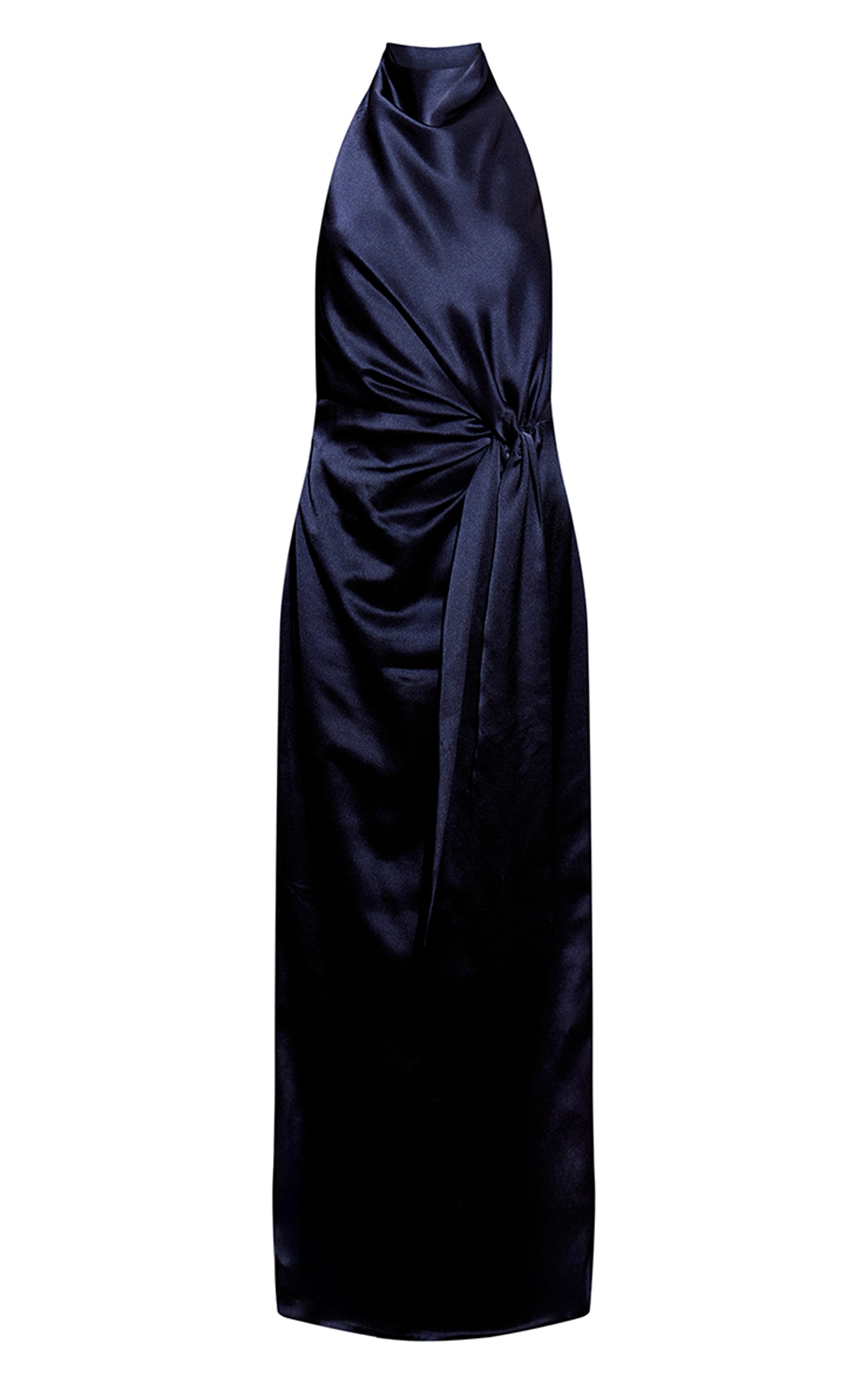 Navy Satin Tie Knot Drape Detail Maxi Dress image 5