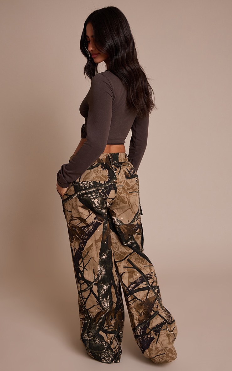 Petite Khaki Abstract Camo Wide Leg Cargo Pants image 3
