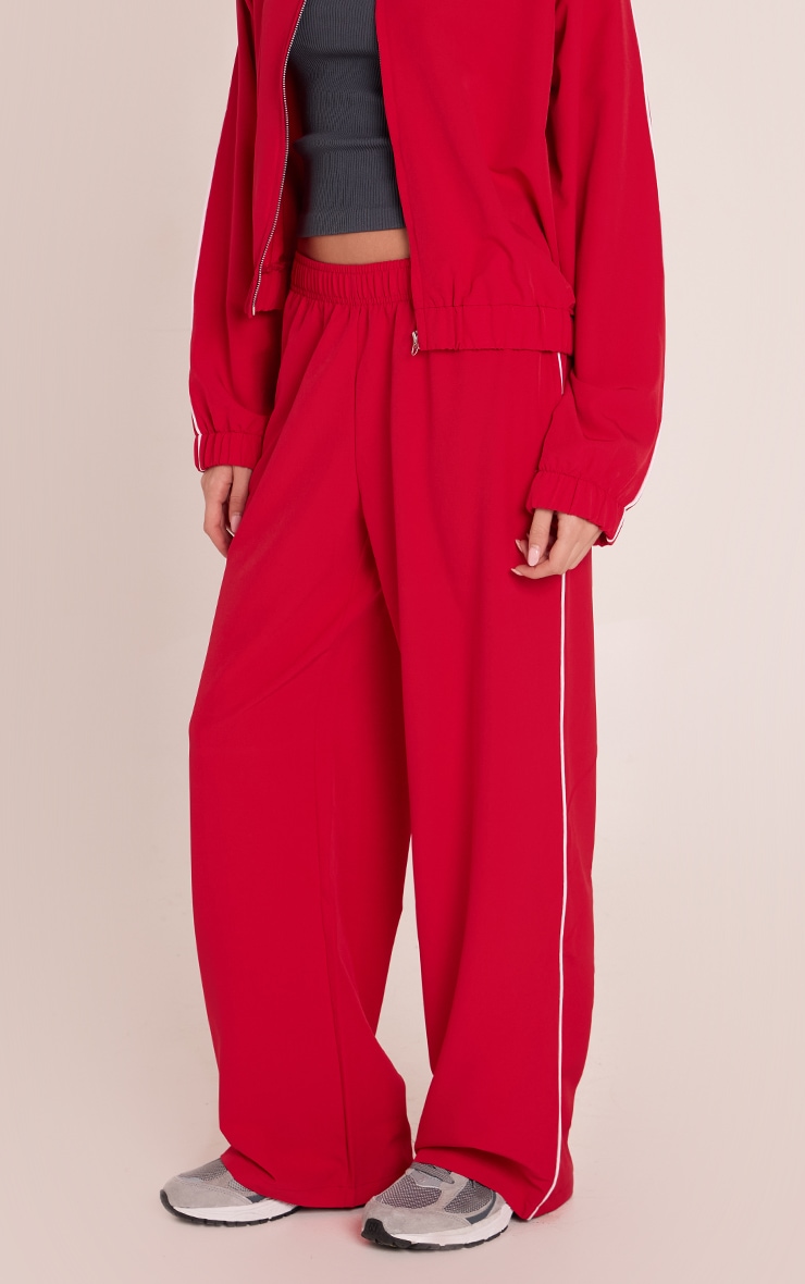 Red Contrast Piping Wide Leg Track Pants image 2