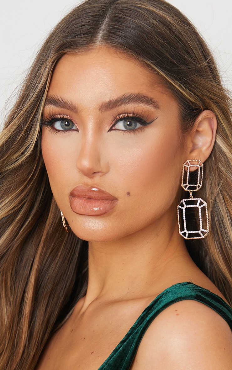 Gold Cut Out Double Square Drop Earrings