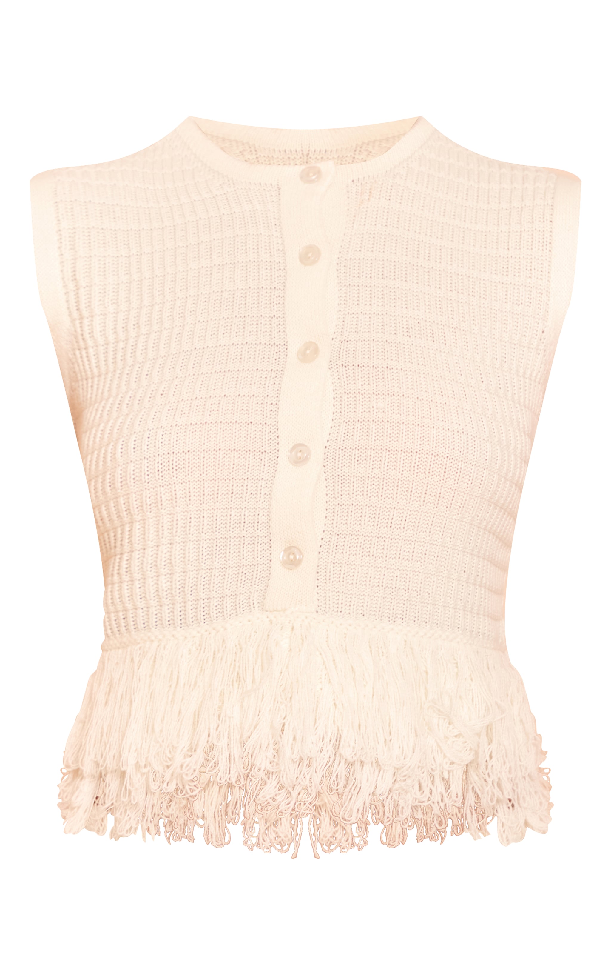 Cream Button Up Fringe Detail Knitted Cardigan image 5