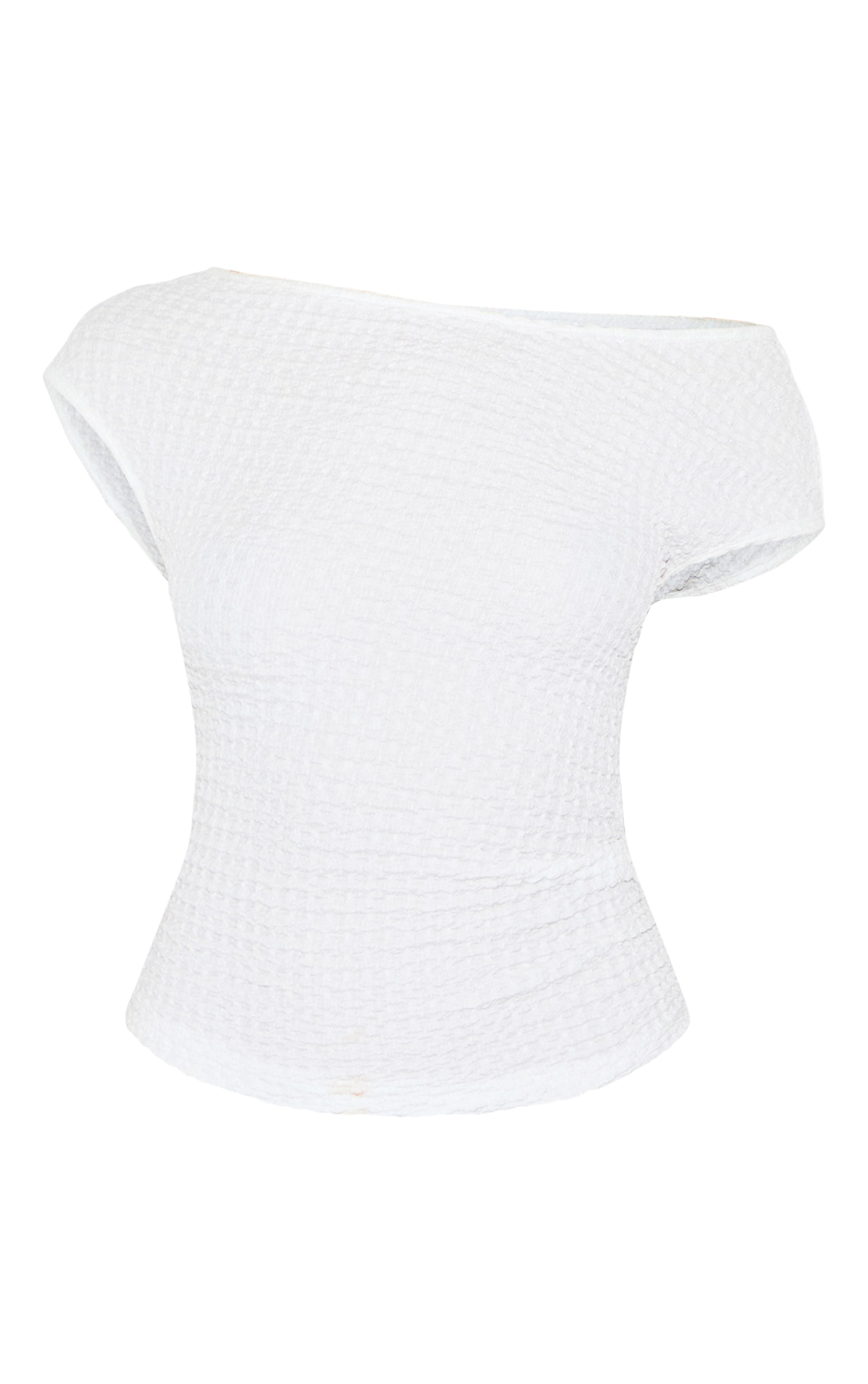Cream Textured Asymmetric Ruched Detail Long Top | Tops