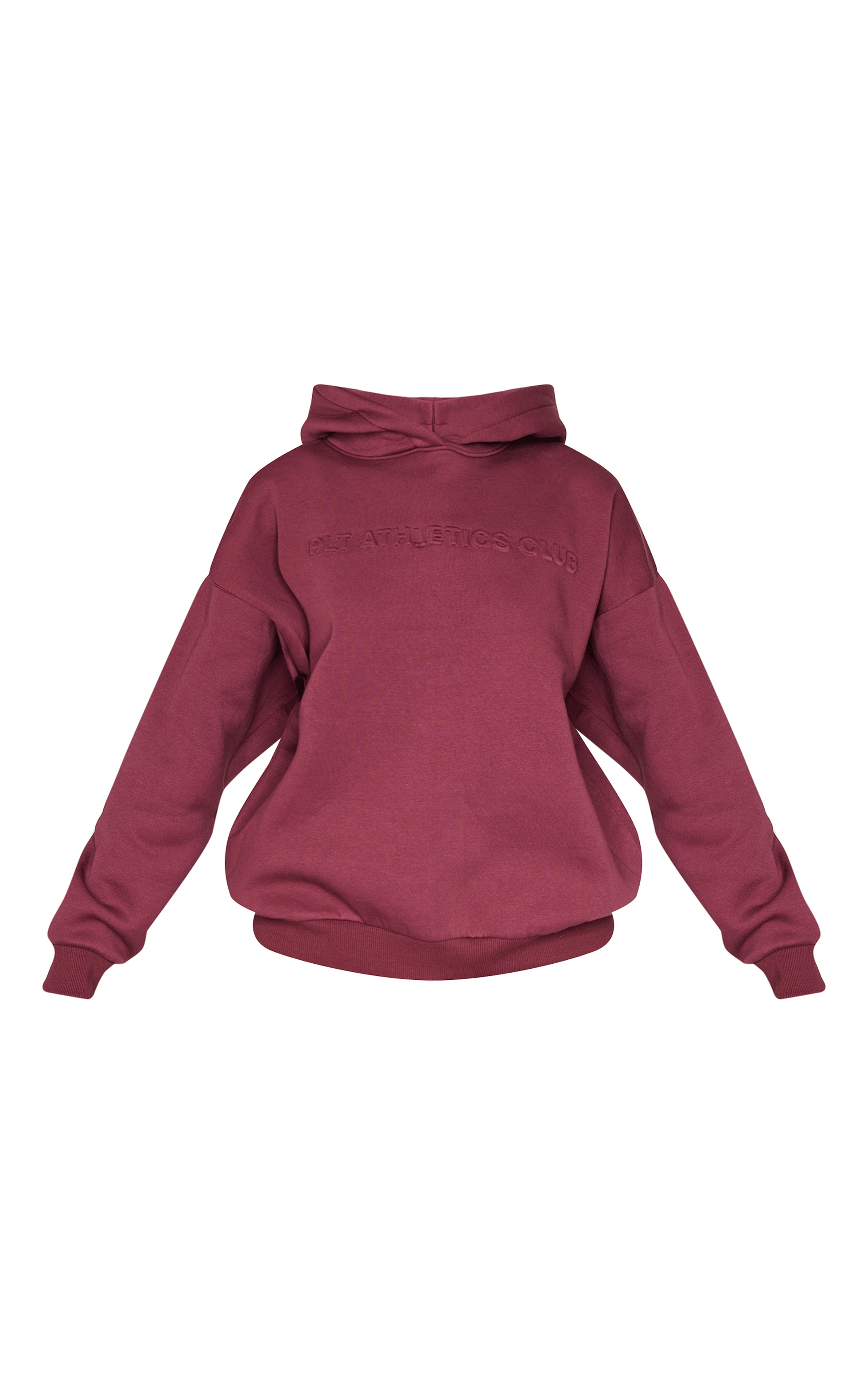 PRETTYLITTLETHING Burgundy Athletics Club Embossed Graphic Oversized Hoodie image 5