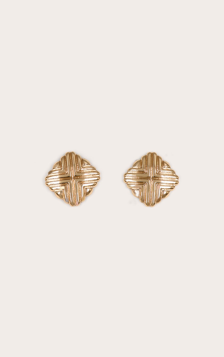 Gold Diamond Ridge Cushion Stud Earrings image 3