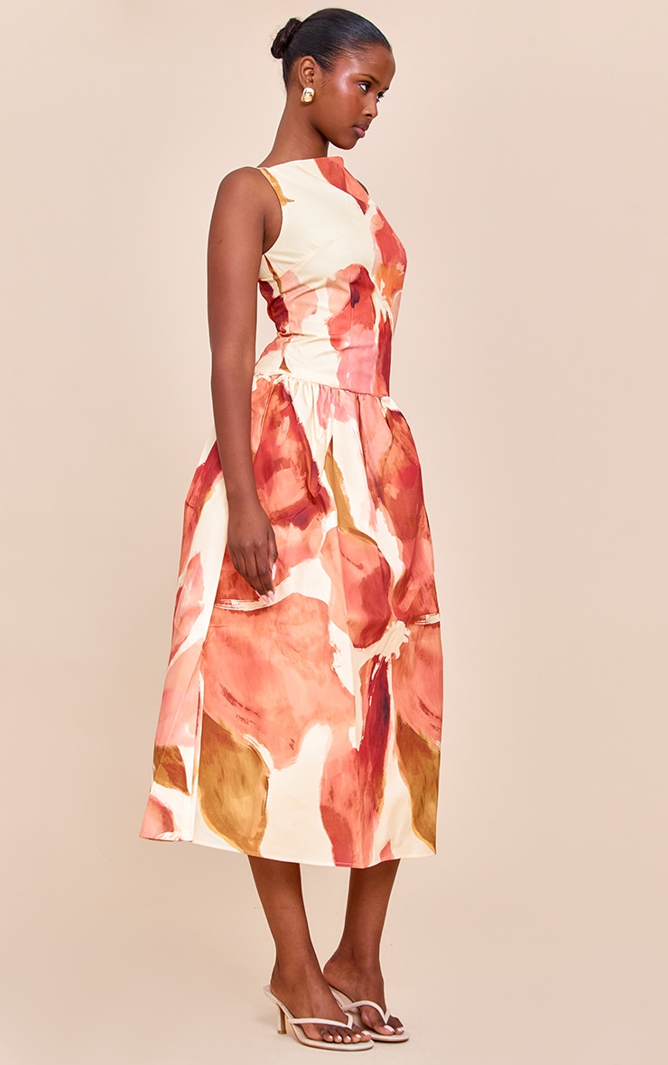 Pink Floral Print Dropped Waist Midaxi Dress image 3