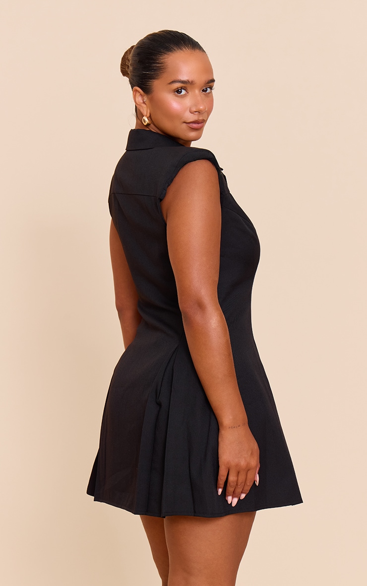 Shape Black Sleeveless Button Up Pleated Hem Shirt Dress image 2