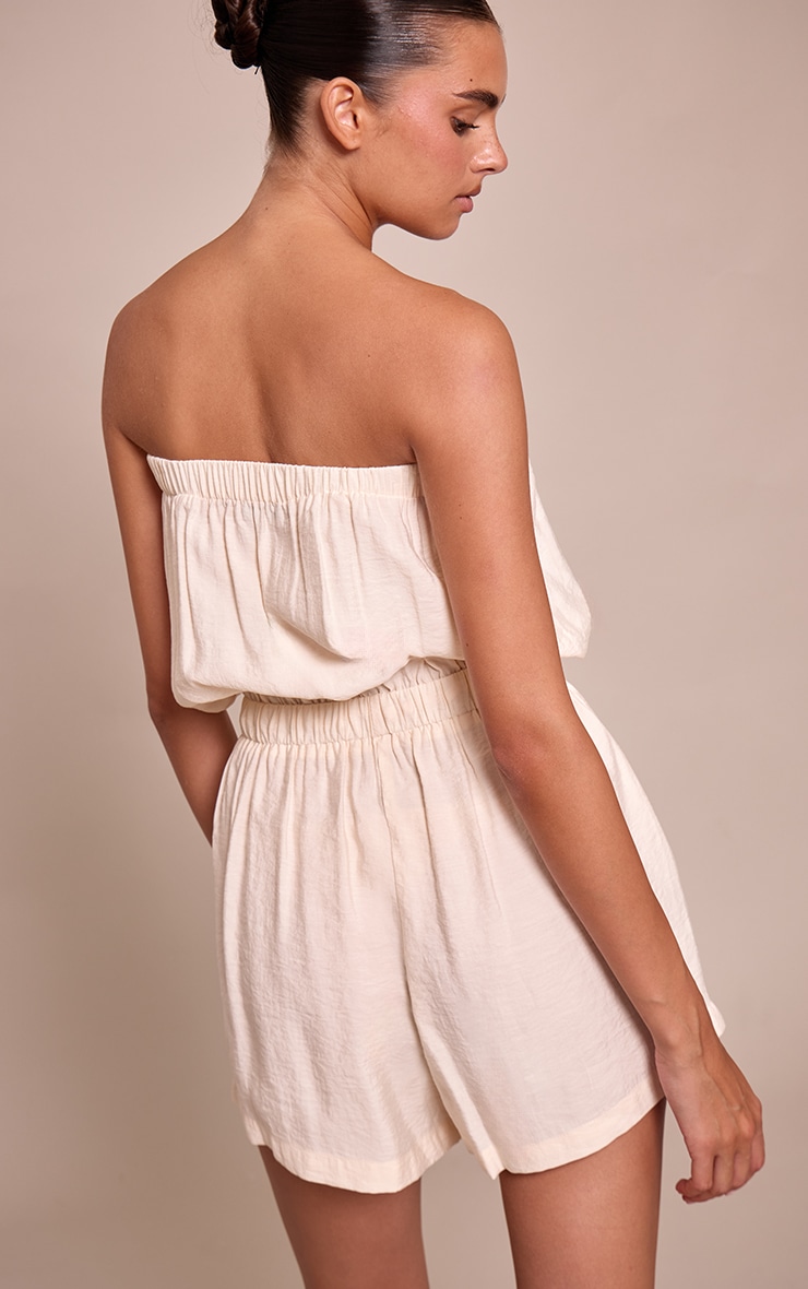 Cream Woven Textured Bandeau Playsuit image 2