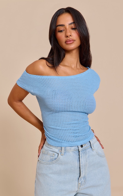 Petite Light Blue Textured One Shoulder Top