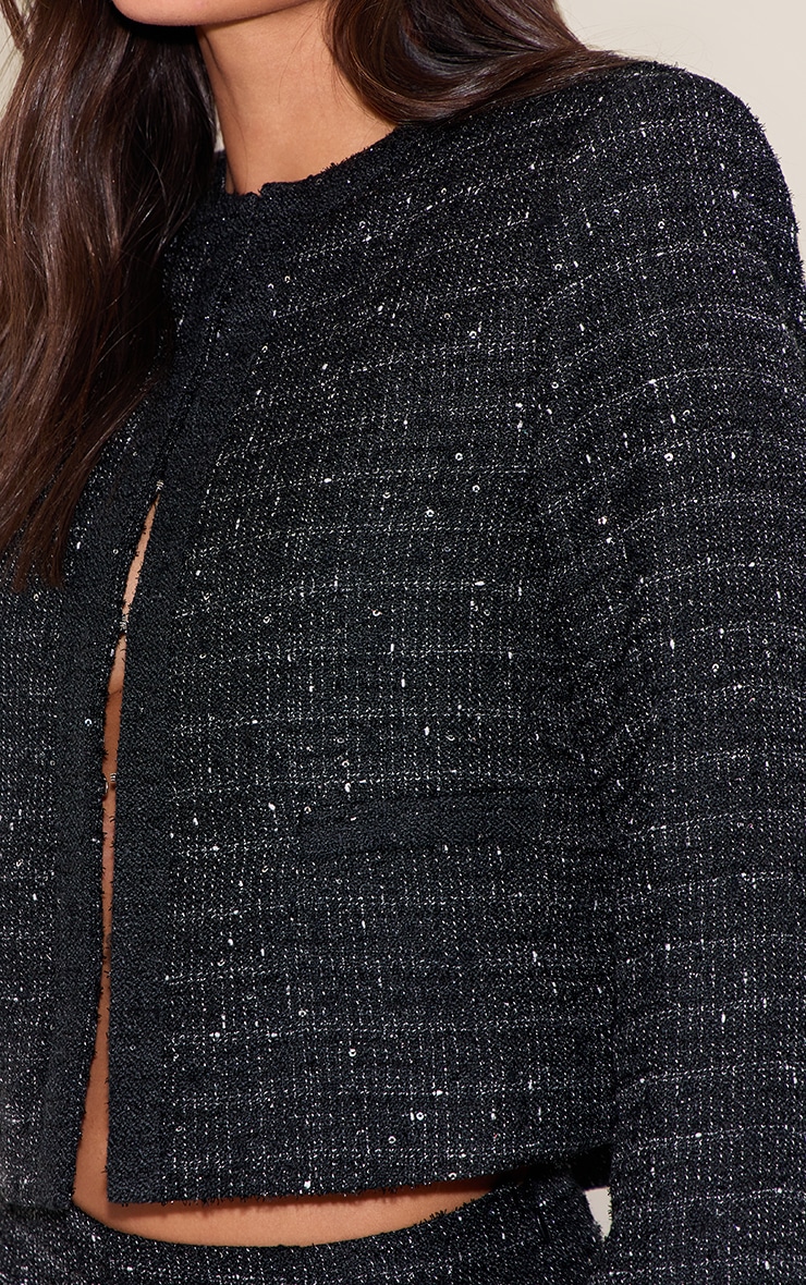 Black Sequin Boucle Jacket image 4
