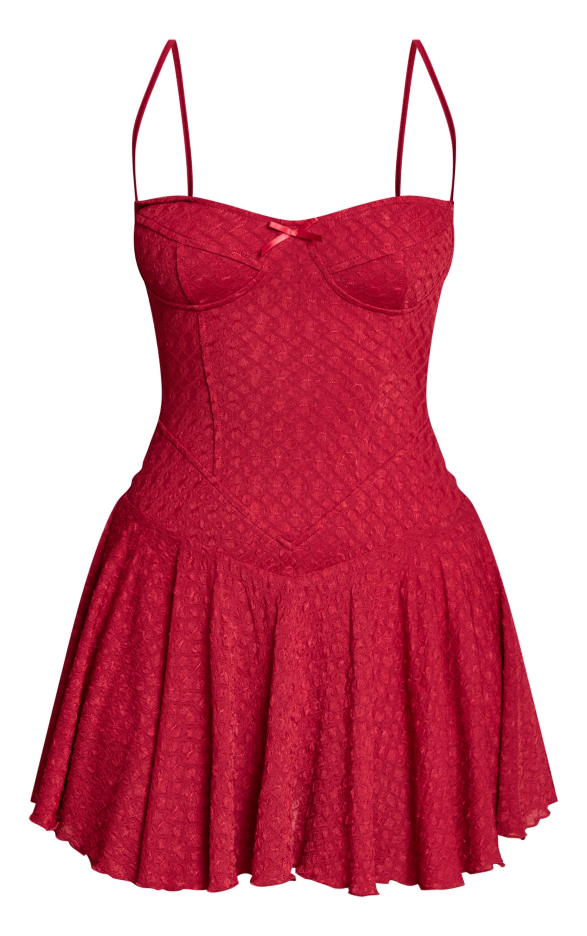 Red Textured Lace Strappy Skort Floaty Romper image 5