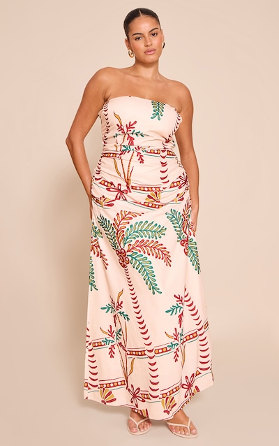 Plus Robe bustier longue crème à partie froncée