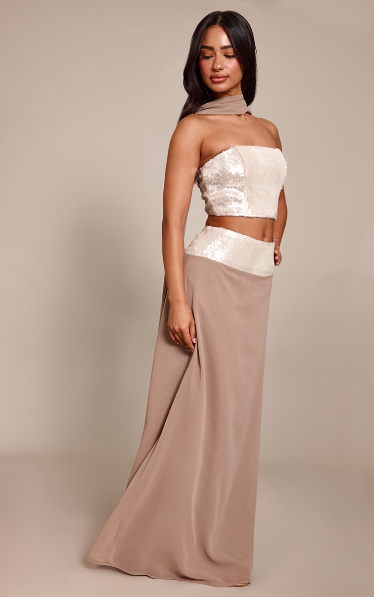 Petite Champagne Sequin Waistband Maxi Skirt  image 2
