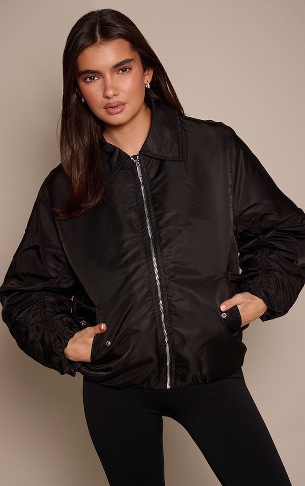 Veste bomber oversize noire à manches cocon