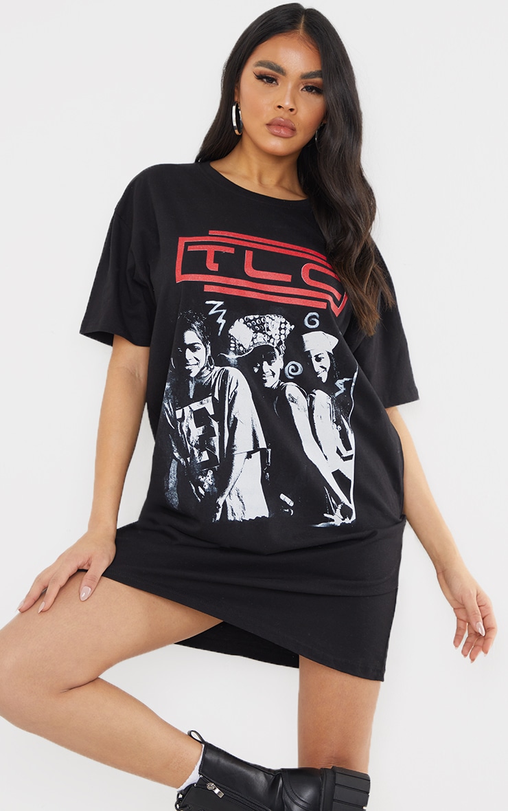 Robe tee-shirt oversize noire à imprimé TLC