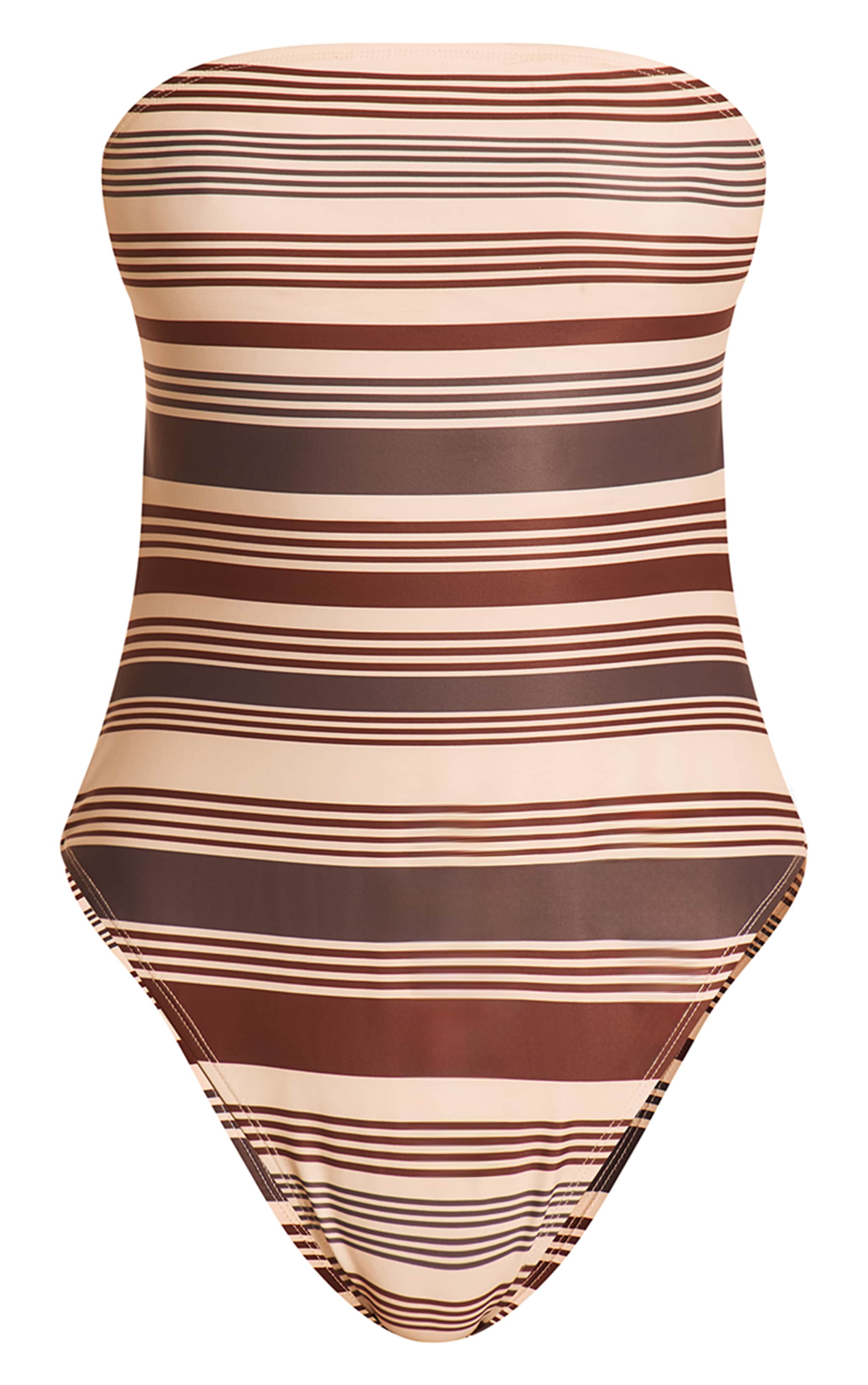 Brown Stripe Bandeau Cut Out Back Swimsuit image 1