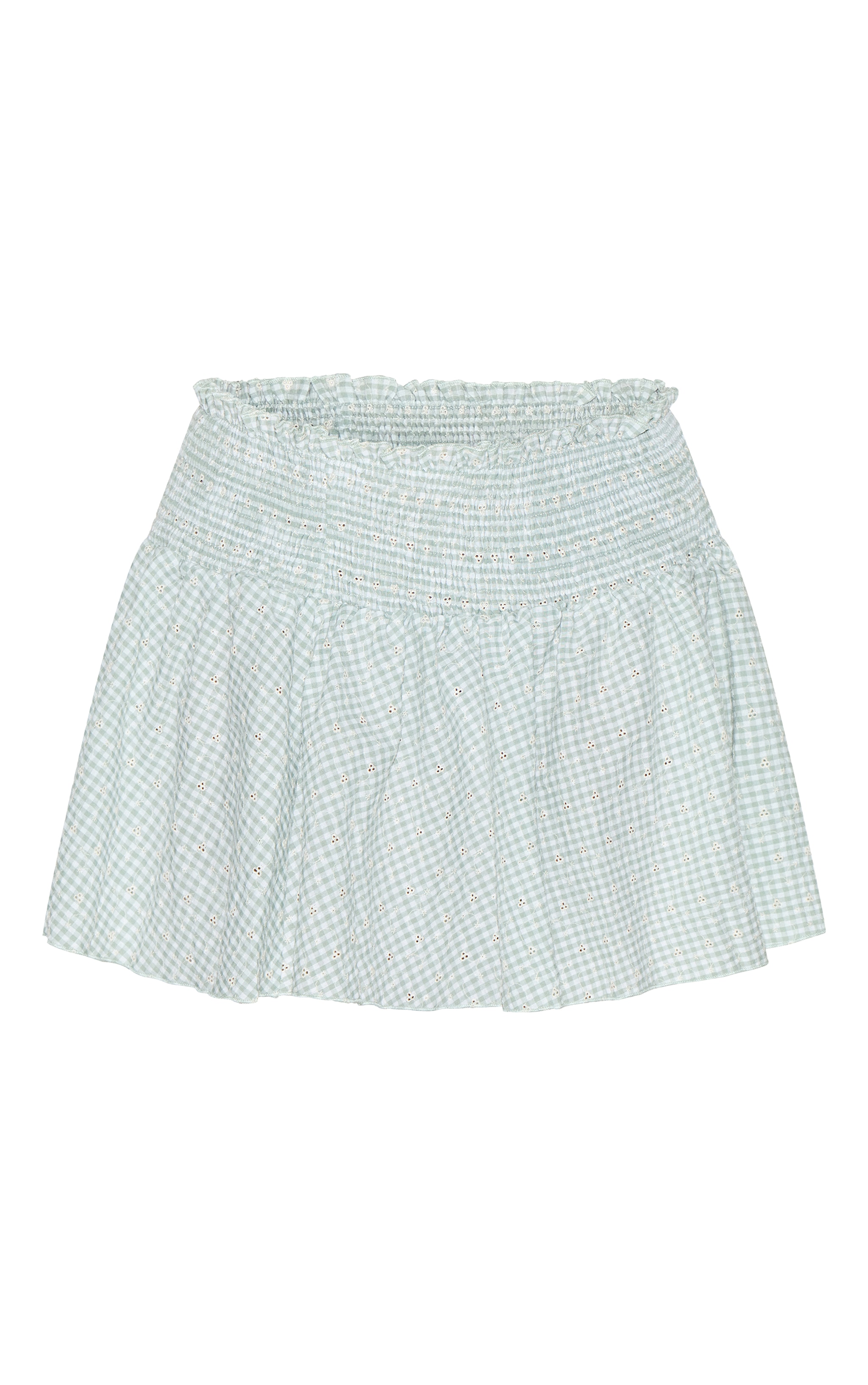 Jupe Mini Taille Froncée Brodée Broderie Gingham Menthe Plus image 6