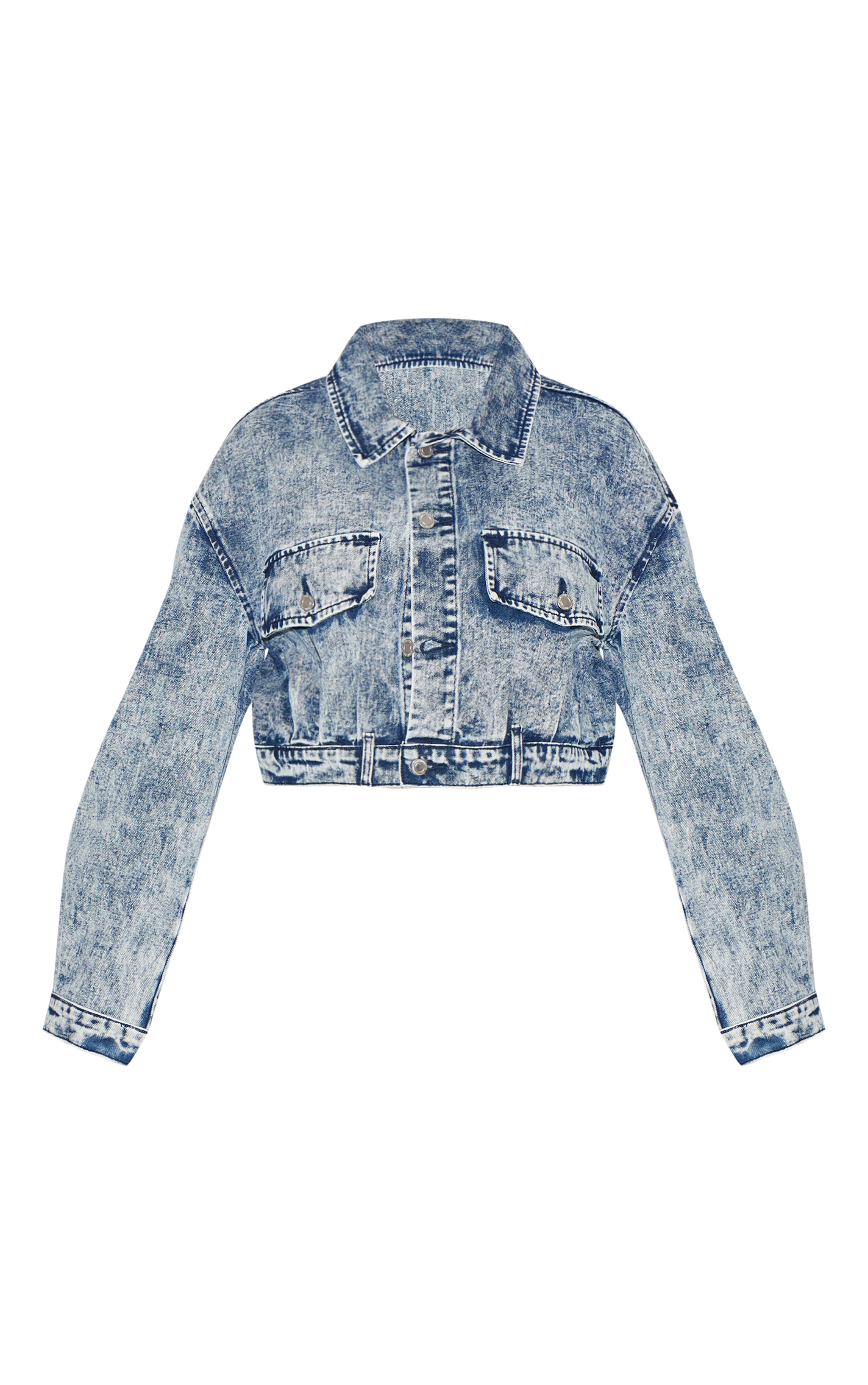 Plus Light Blue Acid Wash Pocket Crop Denim Jacket | Plus Size