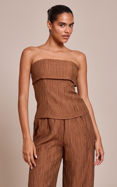 Chocolate Textured Woven Fold Over Bandeau Top