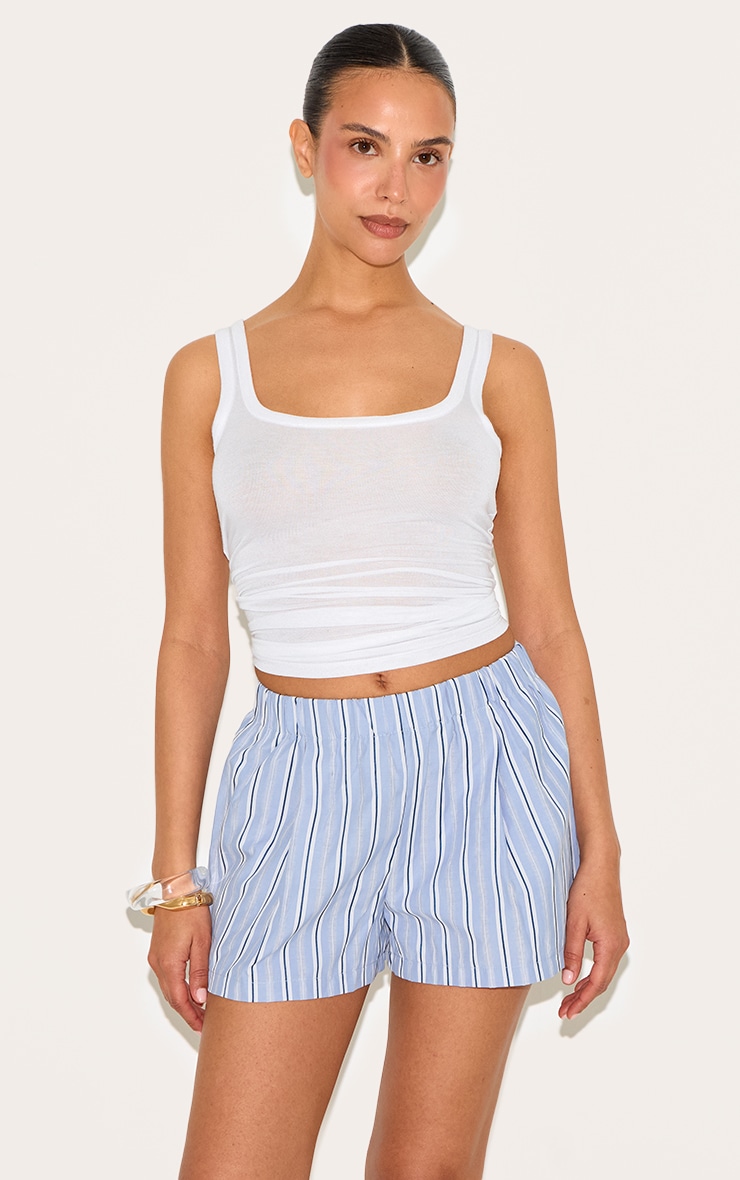 Short Bleu à Rayures Fines et Taille Élastiquée, Coupe Petite image 2