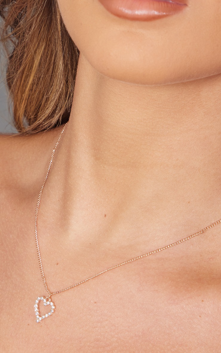 PRETTYLITTLETHING Gold Diamante Heart Earring & Necklce Set image 2