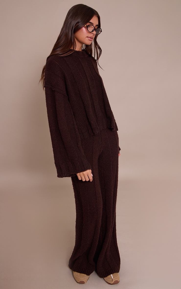 Dark Chocolate Thick Rib Knitted Crew Neck Jumper image 3